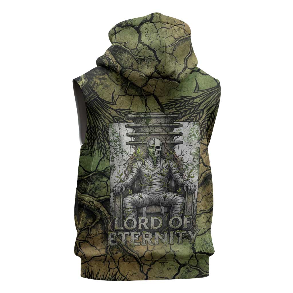 Osiris Sleeveless Zip Hoodie Lord of Eternity Egyptian God Throne Mummy Staffs Ancient