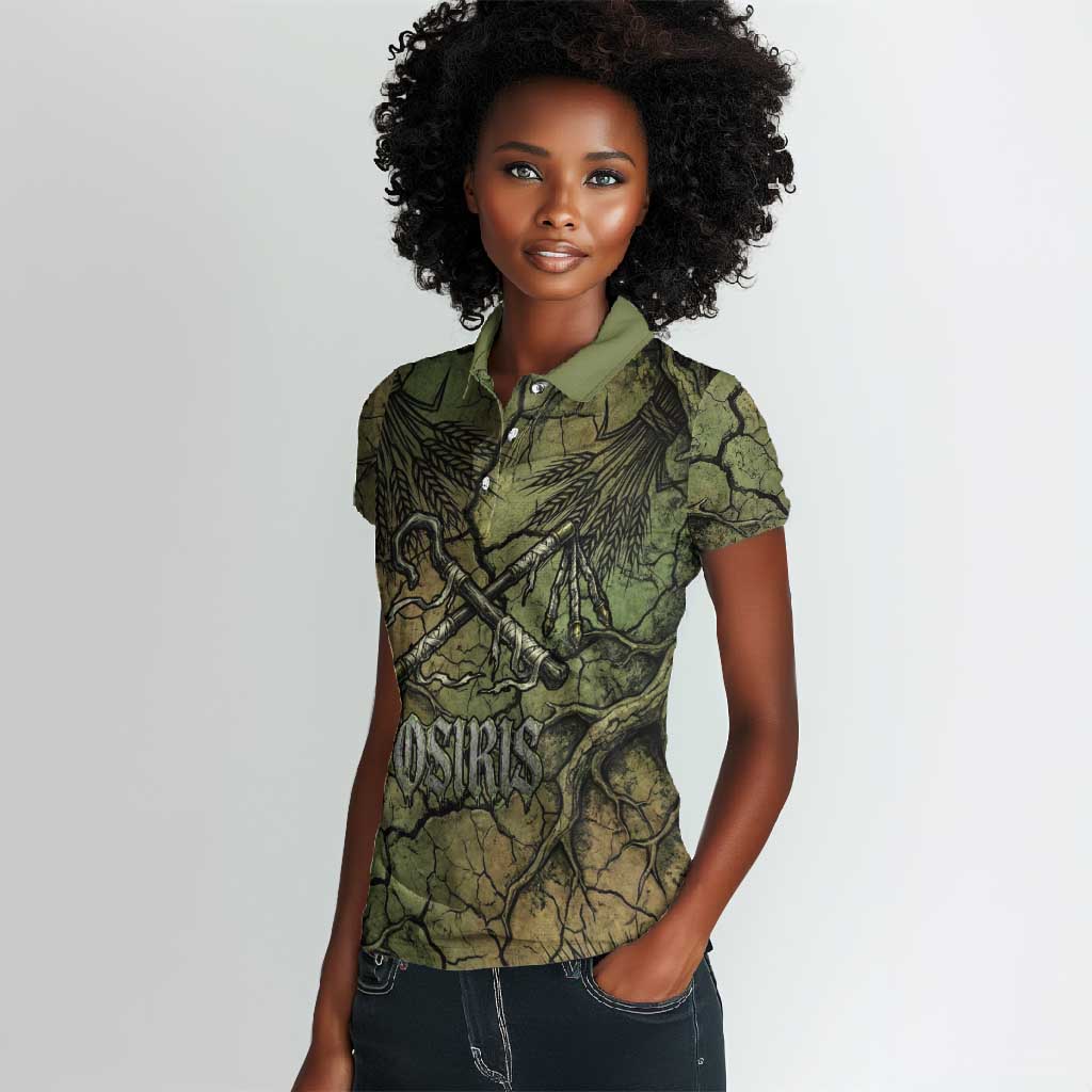 Osiris Women Polo Shirt Lord of Eternity Egyptian God Throne Mummy Staffs Ancient