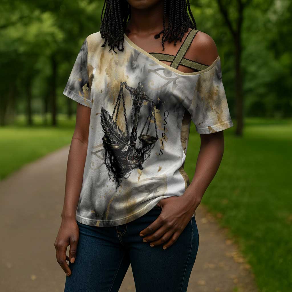 Osiris Egyptian Cross Shoulder Shirt God of Afterlife Feather Scale Judgment Eye of Horus