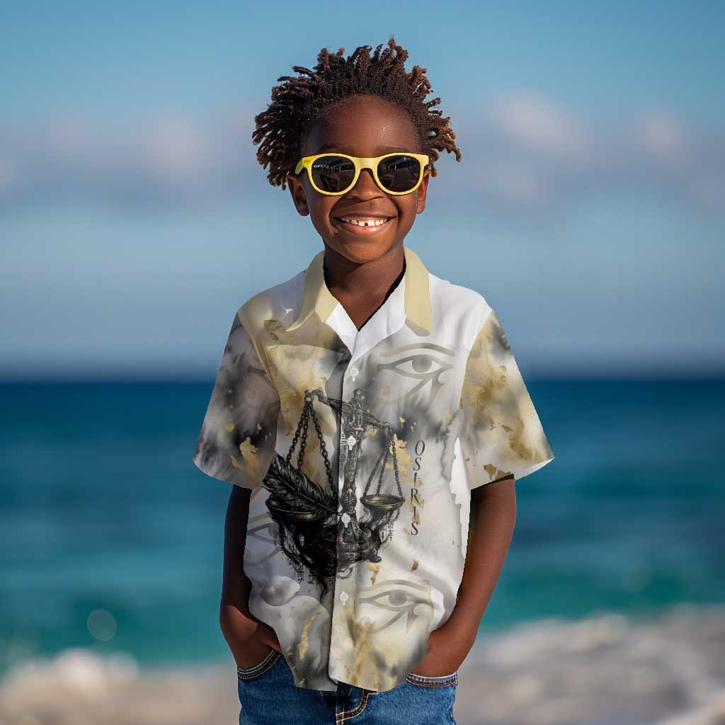 Osiris Egyptian Kid Hawaiian Shirt God of Afterlife Feather Scale Judgment Eye of Horus