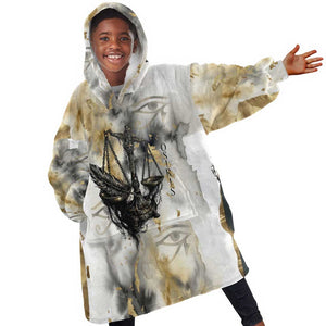 Osiris Egyptian Kid Wearable Blanket Hoodie God of Afterlife Feather Scale Judgment Eye of Horus