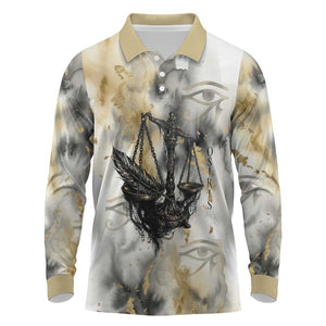 Osiris Egyptian Long Sleeve Polo Shirt God of Afterlife Feather Scale Judgment Eye of Horus