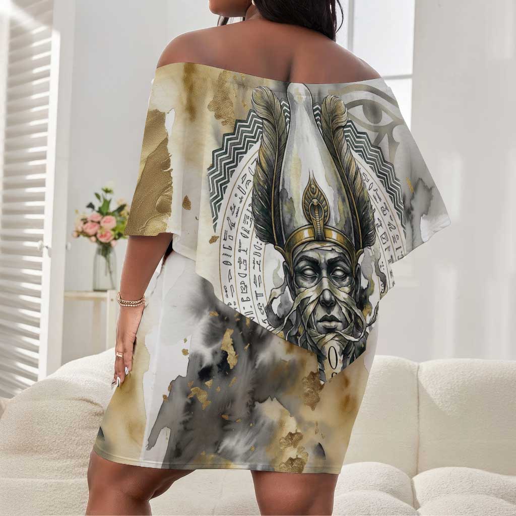 Osiris Egyptian Off Shoulder Short Dress God of Afterlife Feather Scale Judgment Eye of Horus