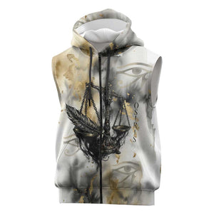 Osiris Egyptian Sleeveless Zip Hoodie God of Afterlife Feather Scale Judgment Eye of Horus