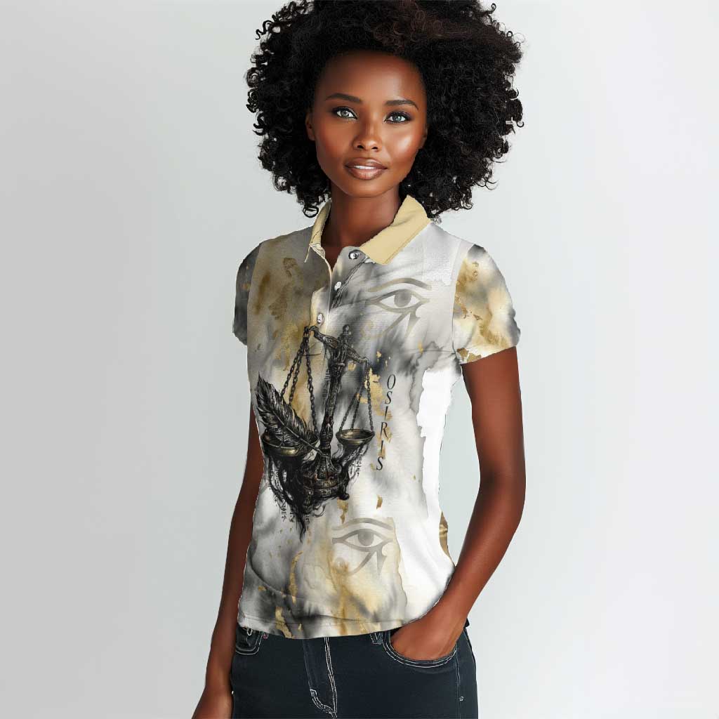 Osiris Egyptian Women Polo Shirt God of Afterlife Feather Scale Judgment Eye of Horus