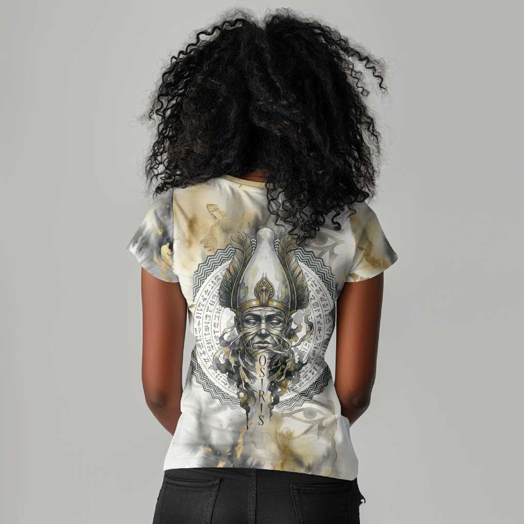 Osiris Egyptian Women V-Neck T-Shirt God of Afterlife Feather Scale Judgment Eye of Horus