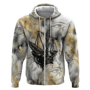 Osiris Egyptian Zip Hoodie God of Afterlife Feather Scale Judgment Eye of Horus