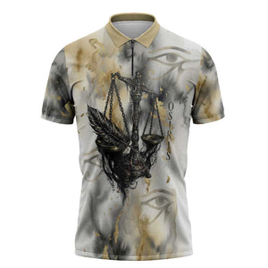 Osiris Egyptian Zipper Polo Shirt God of Afterlife Feather Scale Judgment Eye of Horus