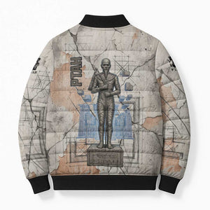 Ptah Egyptian Bomber Puffer Jacket God of Crafts Architecture Tools Fashioner of the Earth