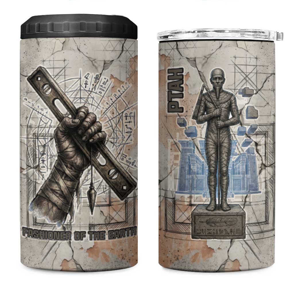Ptah Egyptian 4 in 1 Can Cooler Tumbler God of Crafts Architecture Tools Fashioner of the Earth