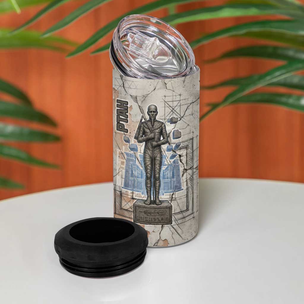 Ptah Egyptian 4 in 1 Can Cooler Tumbler God of Crafts Architecture Tools Fashioner of the Earth