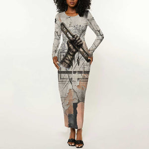 Ptah Egyptian Long Sleeve Bodycon Dress God of Crafts Architecture Tools Fashioner of the Earth