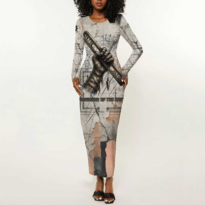 Ptah Egyptian Long Sleeve Bodycon Dress God of Crafts Architecture Tools Fashioner of the Earth