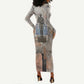 Ptah Egyptian Long Sleeve Bodycon Dress God of Crafts Architecture Tools Fashioner of the Earth