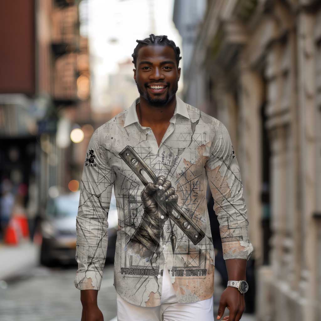 Ptah Egyptian Long Sleeve Button Shirt God of Crafts Architecture Tools Fashioner of the Earth
