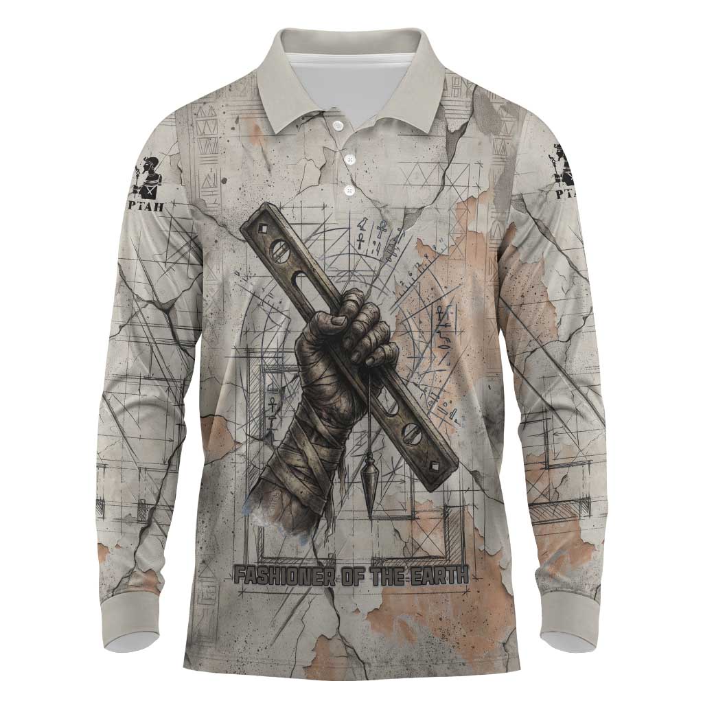 Ptah Egyptian Long Sleeve Polo Shirt God of Crafts Architecture Tools Fashioner of the Earth