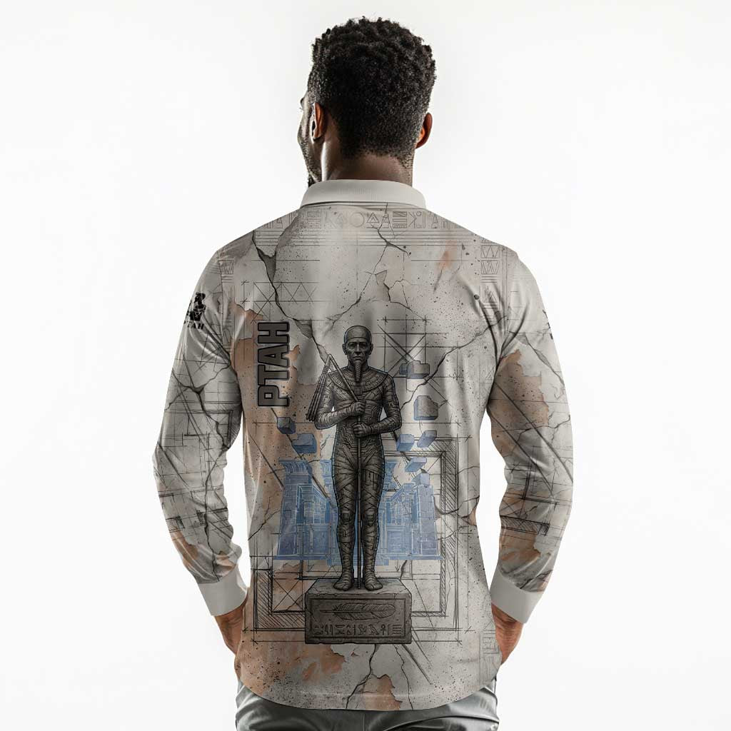 Ptah Egyptian Long Sleeve Polo Shirt God of Crafts Architecture Tools Fashioner of the Earth