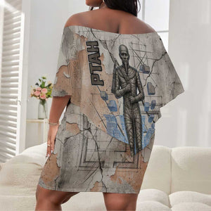 Ptah Egyptian Off Shoulder Short Dress God of Crafts Architecture Tools Fashioner of the Earth