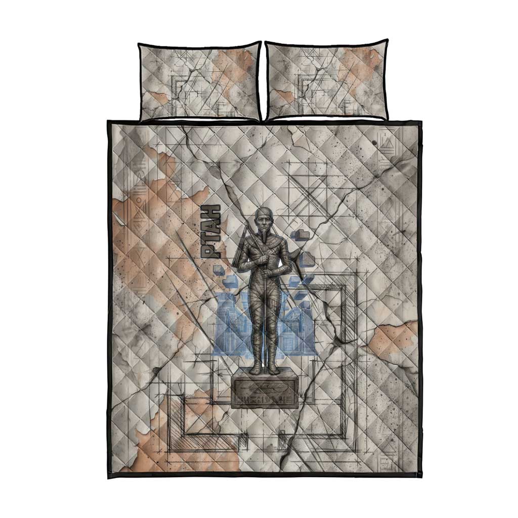 Ptah Egyptian Quilt Bed Set God of Crafts Architecture Tools Fashioner of the Earth