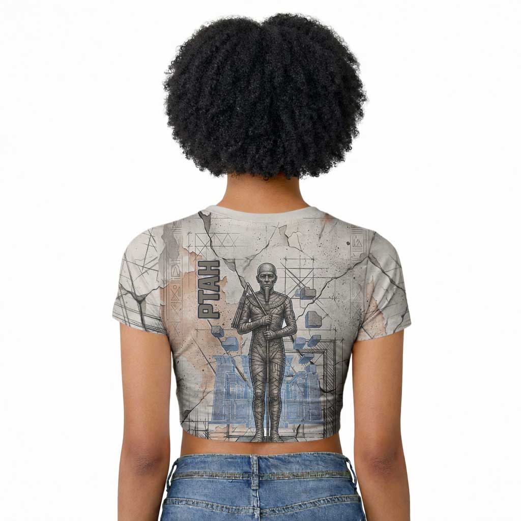 Ptah Egyptian Raglan Cropped T shirt God of Crafts Architecture Tools Fashioner of the Earth