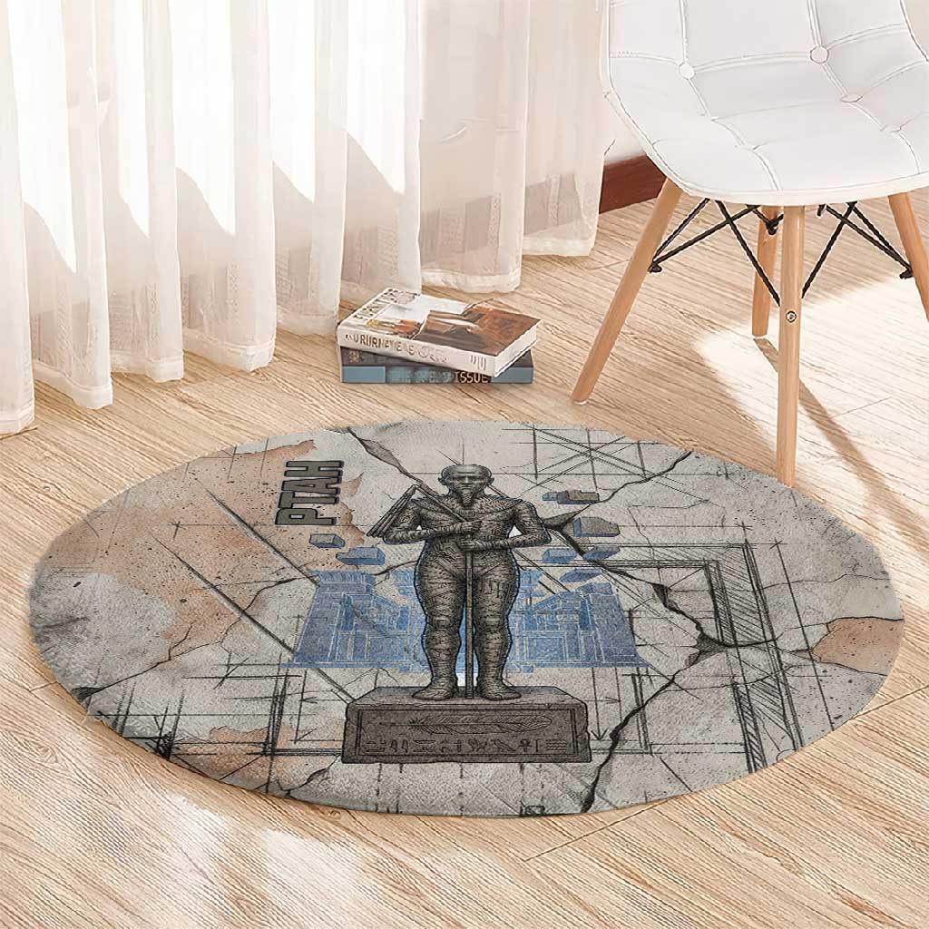 Ptah Egyptian Round Carpet God of Crafts Architecture Tools Fashioner of the Earth