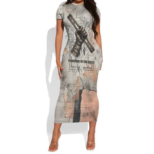 Ptah Egyptian Short Sleeve Bodycon Dress God of Crafts Architecture Tools Fashioner of the Earth