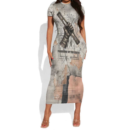 Ptah Egyptian Short Sleeve Bodycon Dress God of Crafts Architecture Tools Fashioner of the Earth