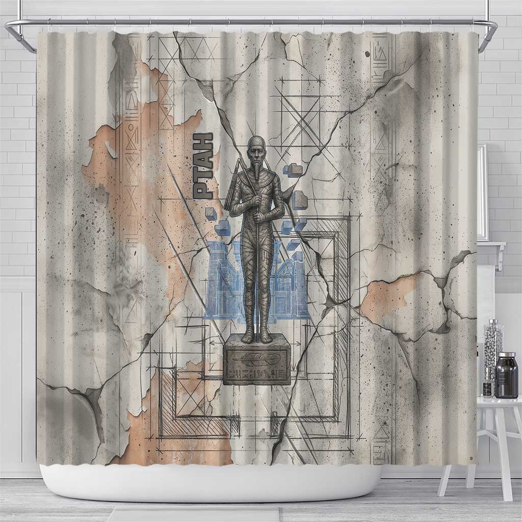 Ptah Egyptian Shower Curtain God of Crafts Architecture Tools Fashioner of the Earth