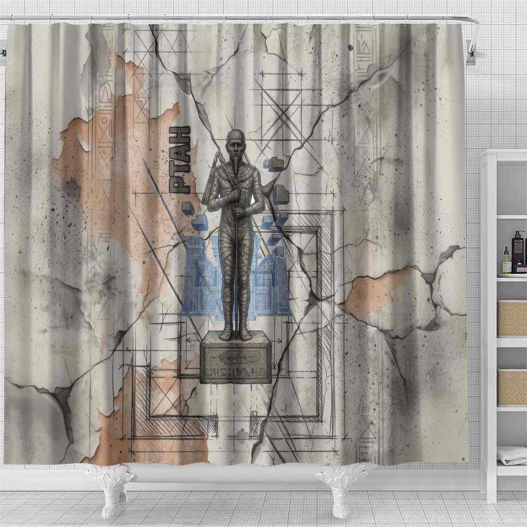 Ptah Egyptian Shower Curtain God of Crafts Architecture Tools Fashioner of the Earth