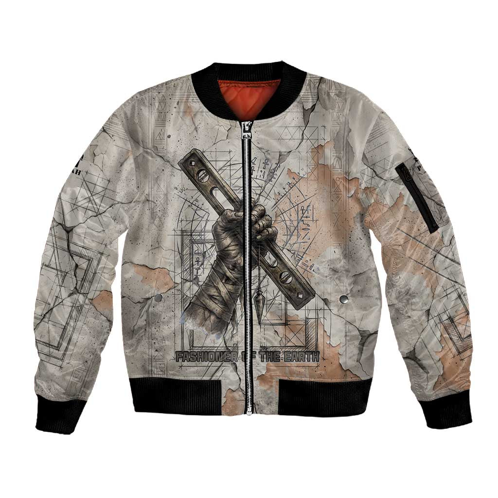 Ptah Egyptian Sleeve Zip Bomber Jacket God of Crafts Architecture Tools Fashioner of the Earth
