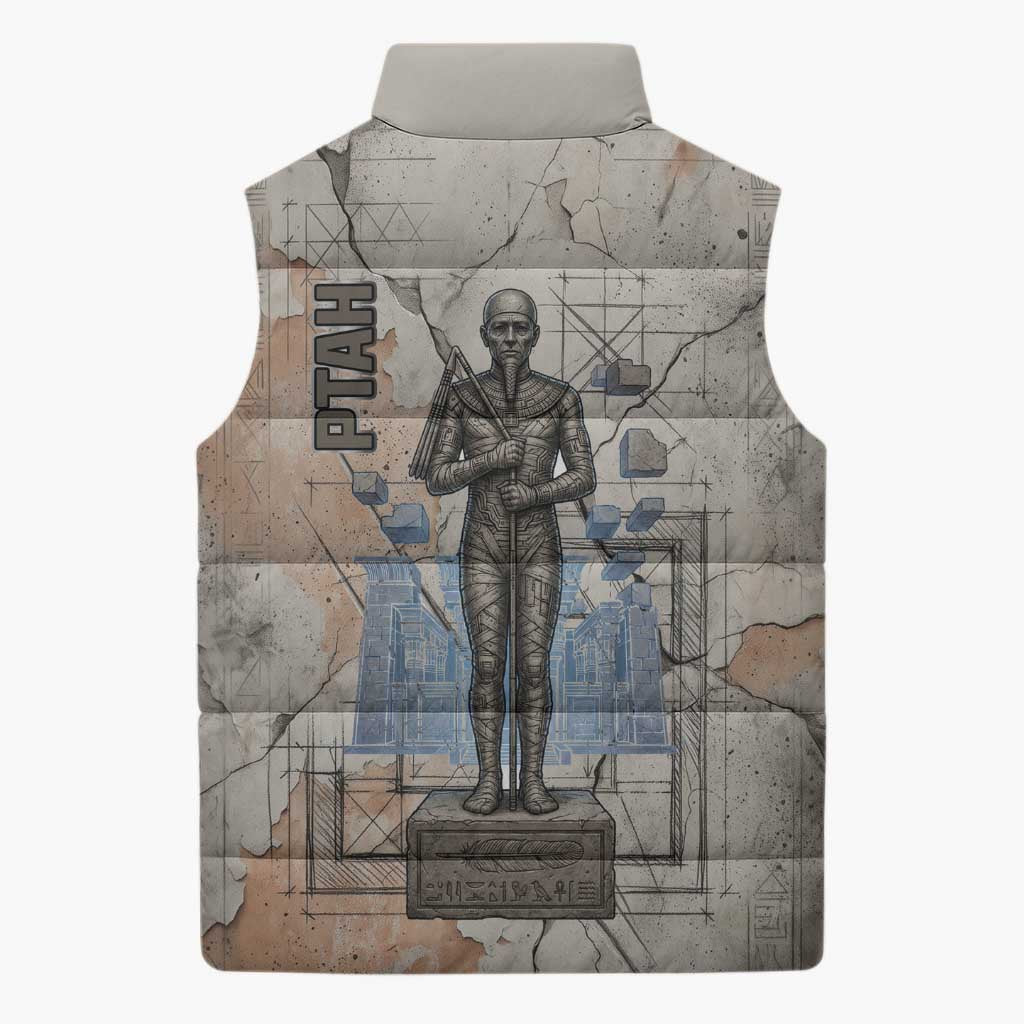 Ptah Egyptian Sleeveless Puffer Jacket God of Crafts Architecture Tools Fashioner of the Earth