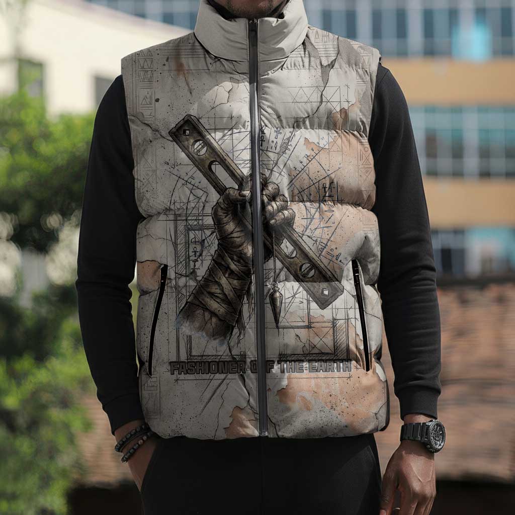 Ptah Egyptian Sleeveless Puffer Jacket God of Crafts Architecture Tools Fashioner of the Earth