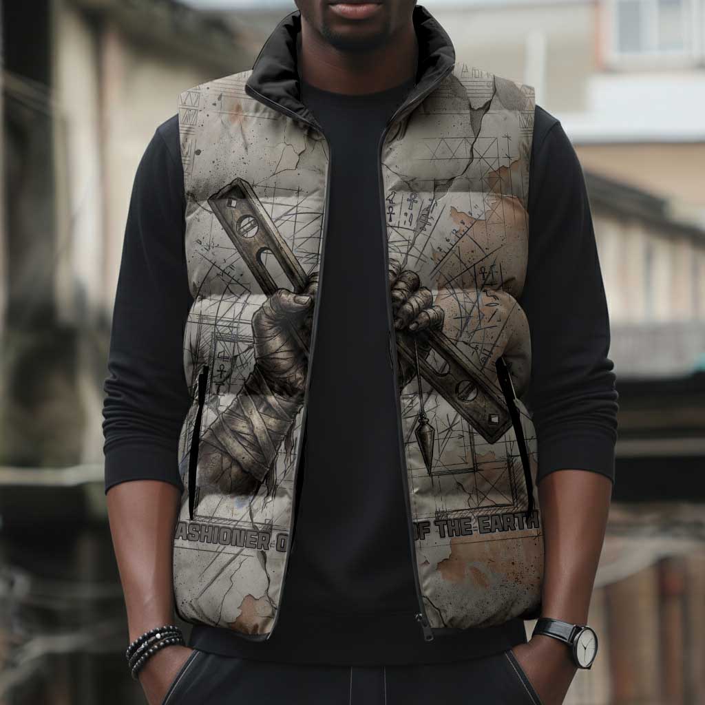 Ptah Egyptian Sleeveless Puffer Jacket God of Crafts Architecture Tools Fashioner of the Earth