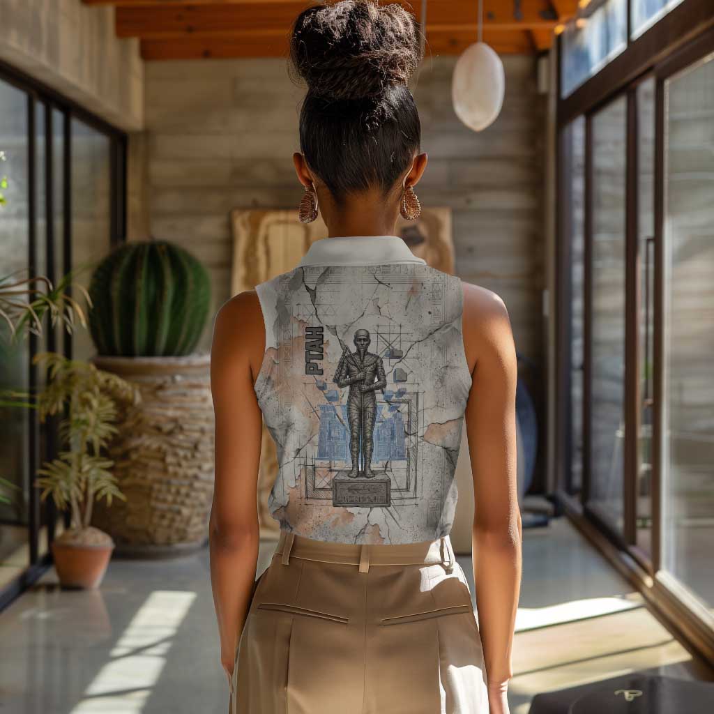 Ptah Egyptian Women Sleeveless Polo Shirt God of Crafts Architecture Tools Fashioner of the Earth