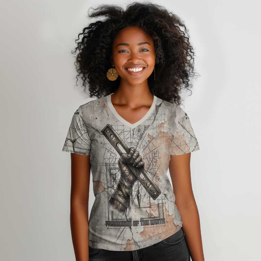 Ptah Egyptian Women V-Neck T-Shirt God of Crafts Architecture Tools Fashioner of the Earth