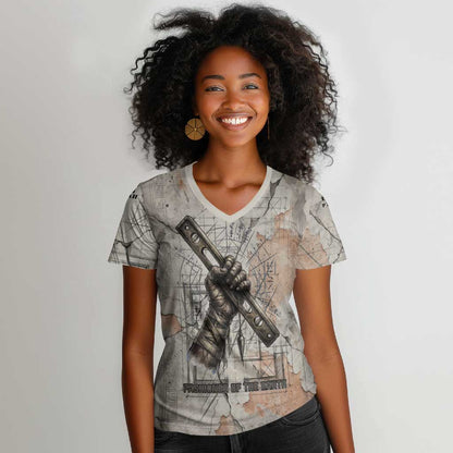 Ptah Egyptian Women V-Neck T-Shirt God of Crafts Architecture Tools Fashioner of the Earth