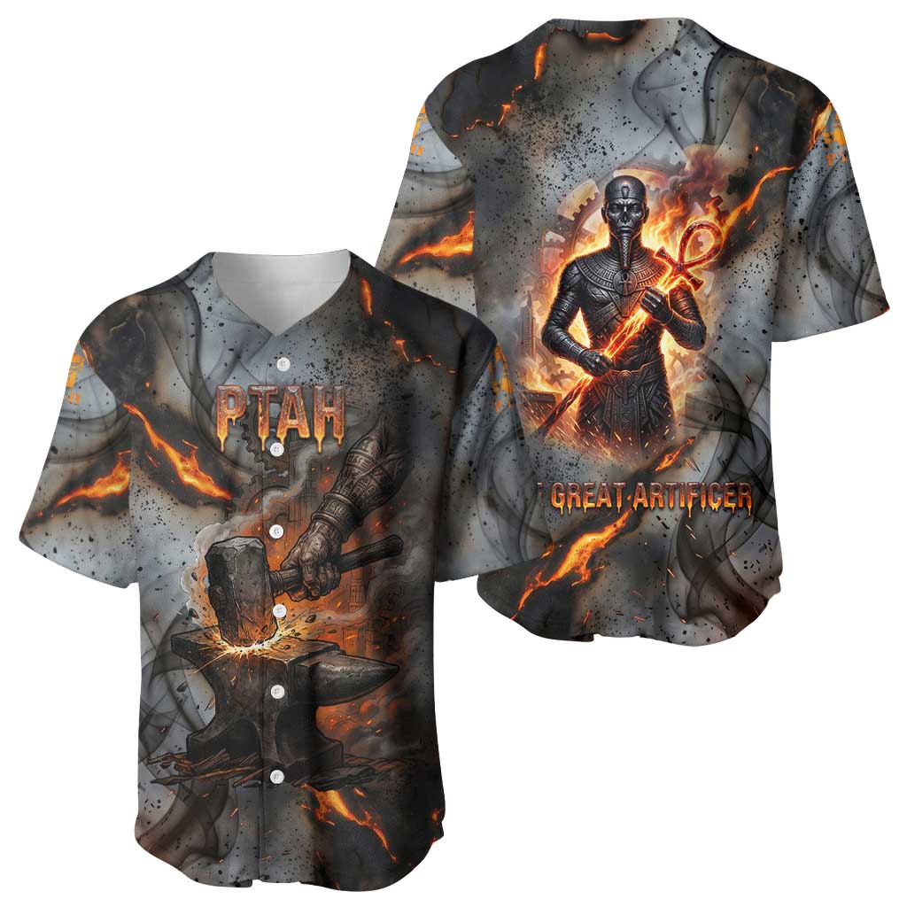 Ptah Egyptian Baseball Jersey God of Creation Great Artificer Hammer - Anvil Fire Forged