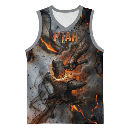 Ptah Egyptian Basketball Jersey God of Creation Great Artificer Hammer - Anvil Fire Forged