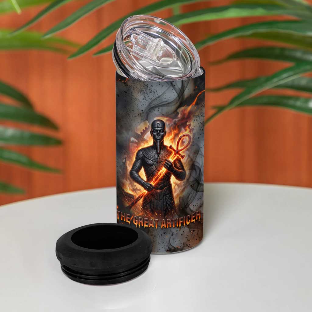 Ptah Egyptian 4 in 1 Can Cooler Tumbler God of Creation Great Artificer Hammer - Anvil Fire Forged