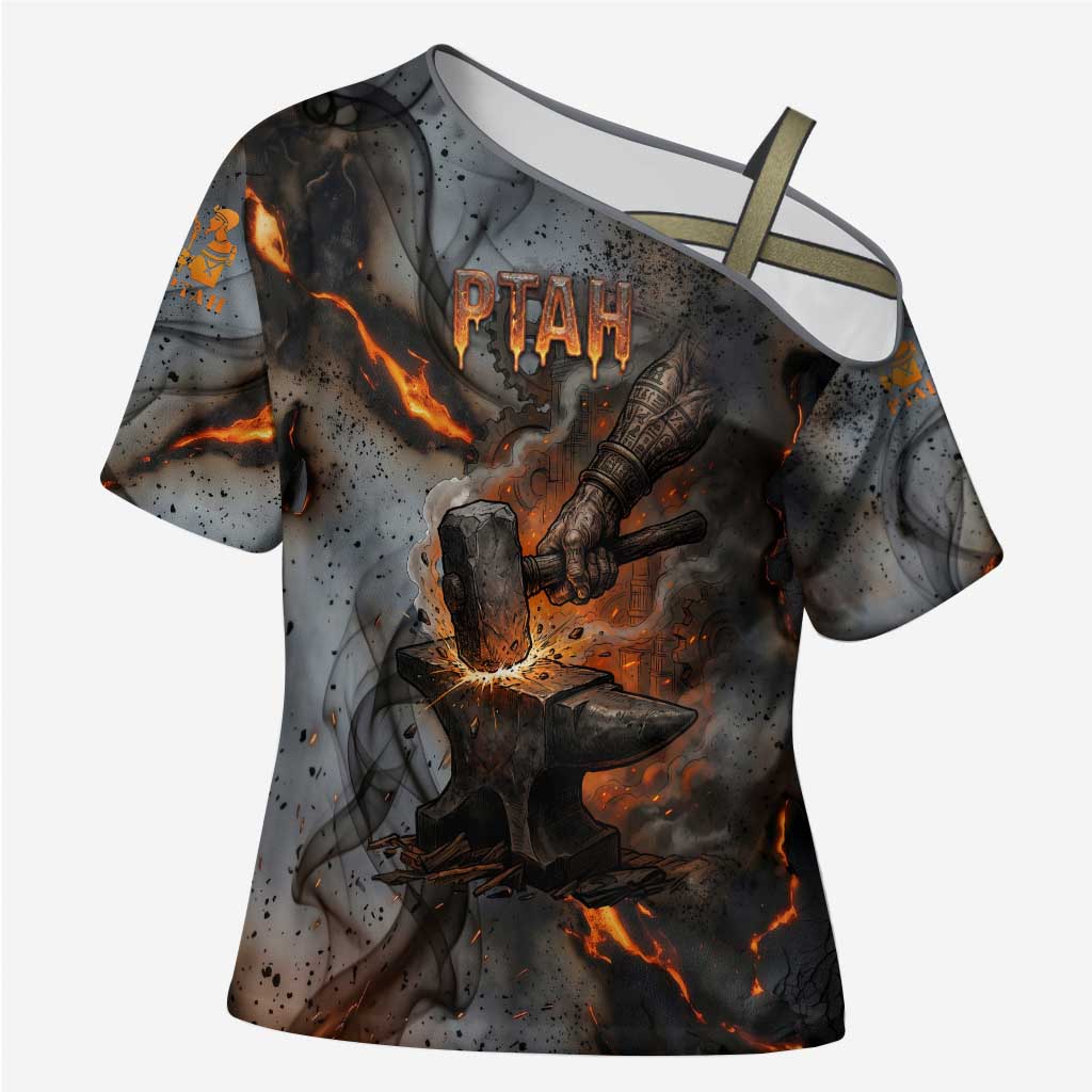 Ptah Egyptian Cross Shoulder Shirt God of Creation Great Artificer Hammer - Anvil Fire Forged