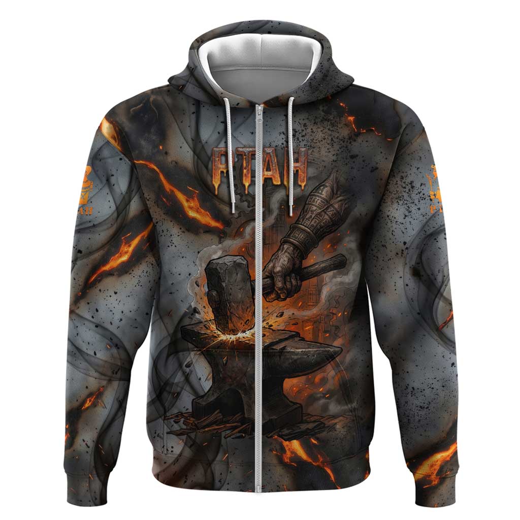 Ptah Egyptian Hoodie God of Creation Great Artificer Hammer - Anvil Fire Forged