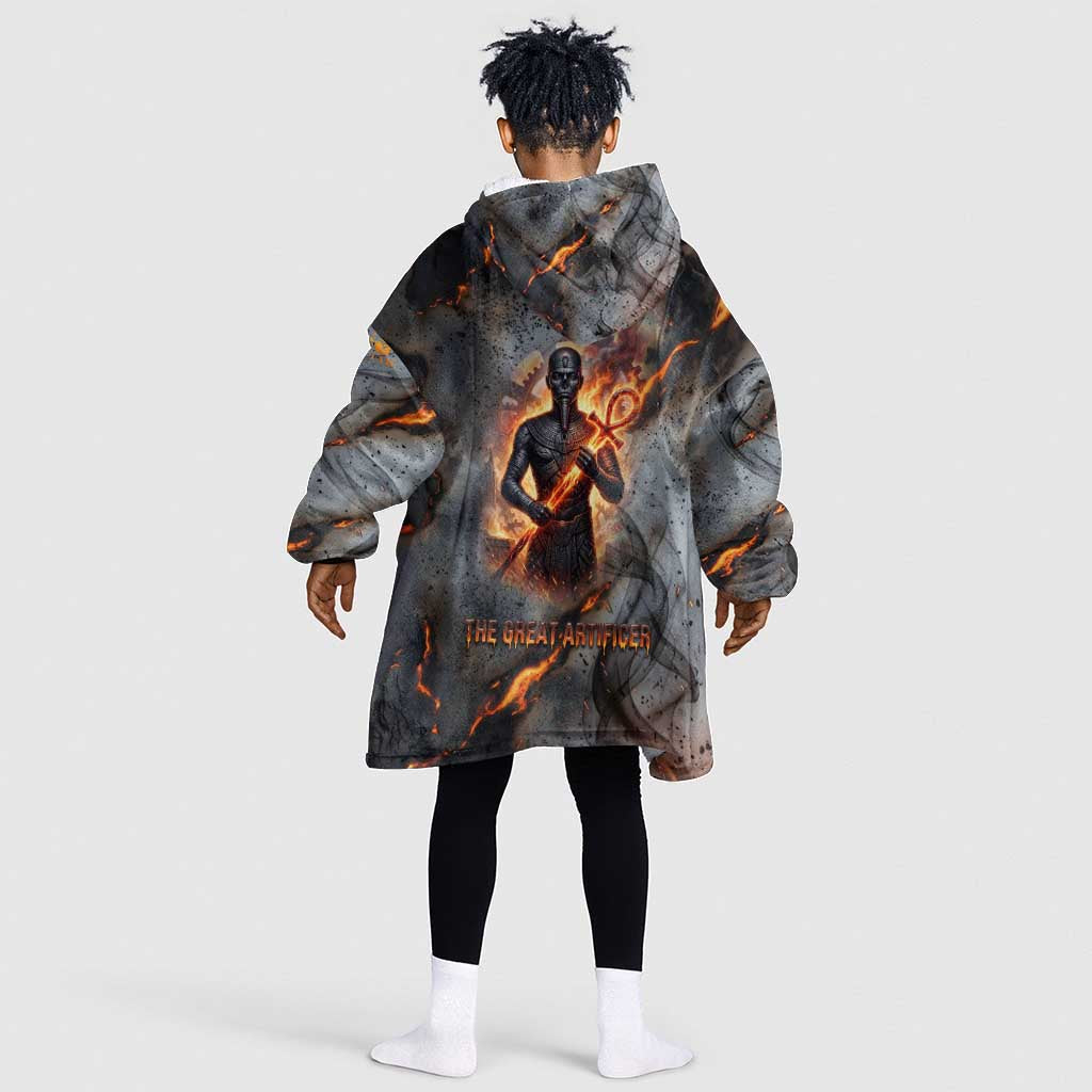 Ptah Egyptian Kid Wearable Blanket Hoodie God of Creation Great Artificer Hammer - Anvil Fire Forged