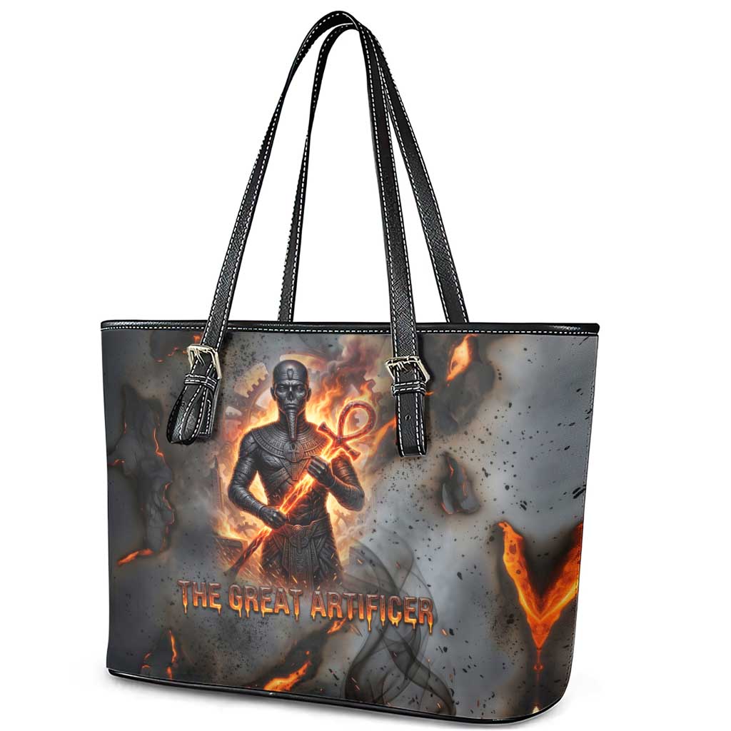Ptah Egyptian Leather Tote Bag God of Creation Great Artificer Hammer - Anvil Fire Forged