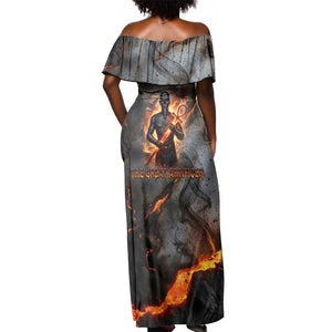 Ptah Egyptian Off Shoulder Maxi Dress God of Creation Great Artificer Hammer - Anvil Fire Forged