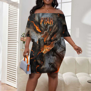 Ptah Egyptian Off Shoulder Short Dress God of Creation Great Artificer Hammer - Anvil Fire Forged
