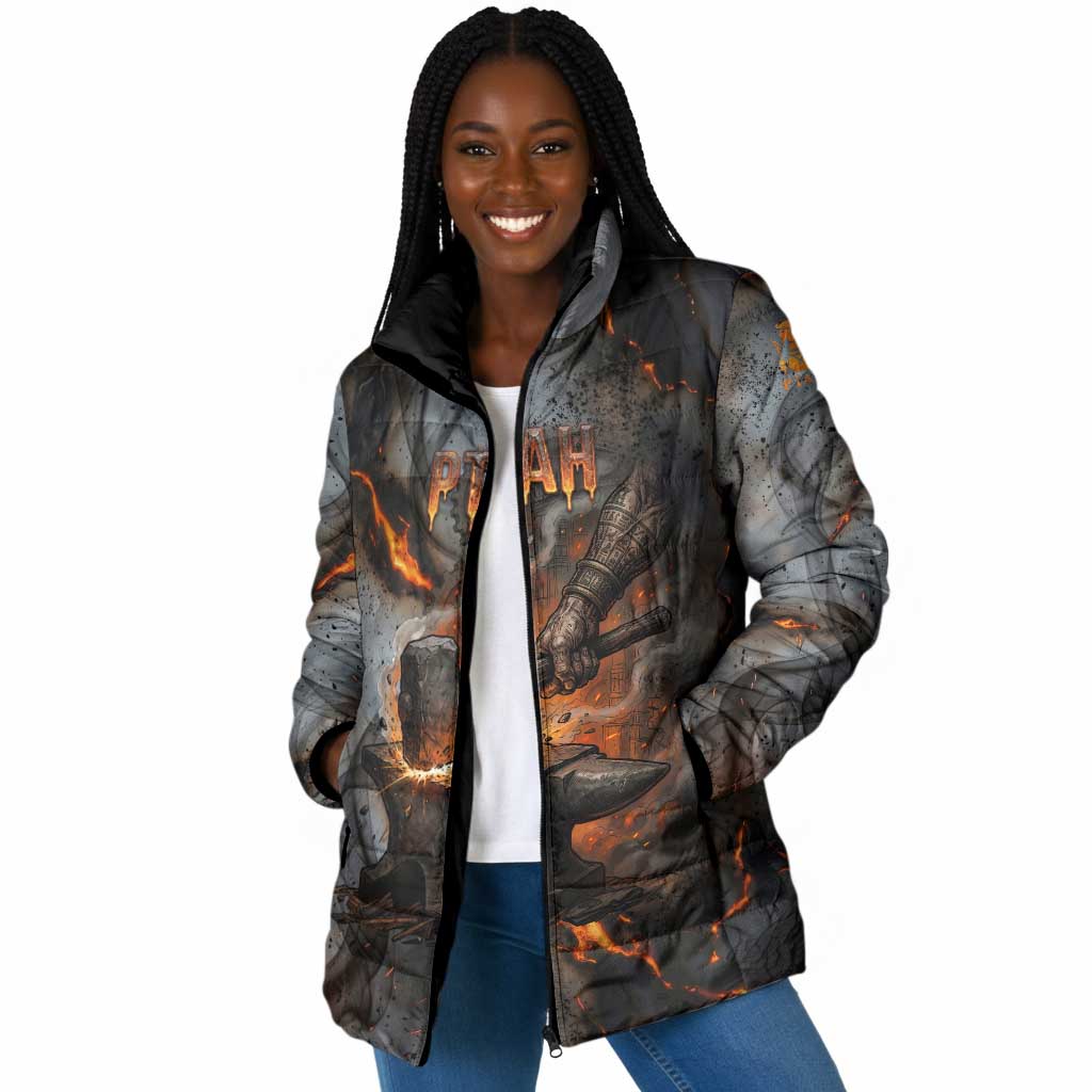 Ptah Egyptian Padded Jacket God of Creation Great Artificer Hammer - Anvil Fire Forged