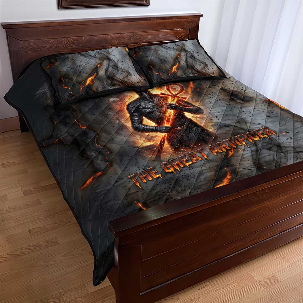 Ptah Egyptian Quilt Bed Set God of Creation Great Artificer Hammer - Anvil Fire Forged