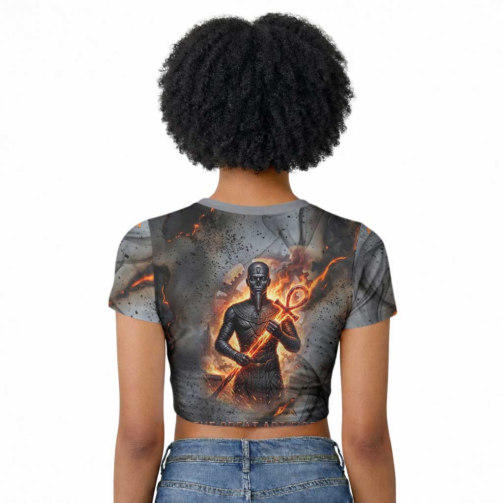 Ptah Egyptian Raglan Cropped T shirt God of Creation Great Artificer Hammer - Anvil Fire Forged