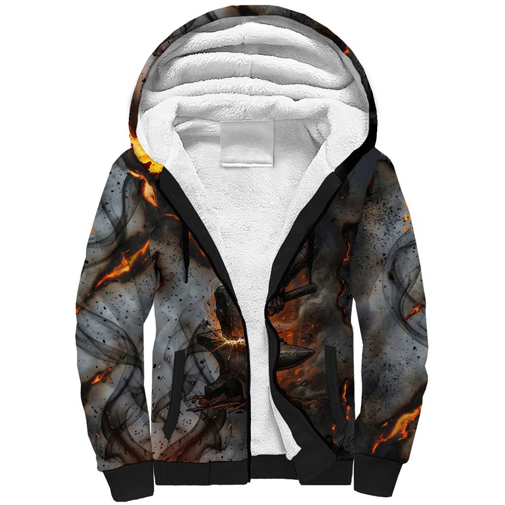 Ptah Egyptian Sherpa Hoodie God of Creation Great Artificer Hammer - Anvil Fire Forged