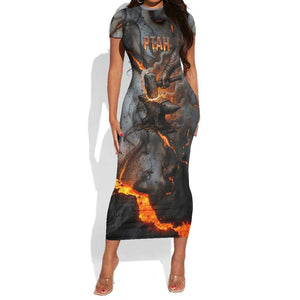 Ptah Egyptian Short Sleeve Bodycon Dress God of Creation Great Artificer Hammer - Anvil Fire Forged